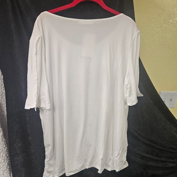 oubleJu 3X Off-White T-Shirt, gathered sides, split sleeve - Picture 3 of 5